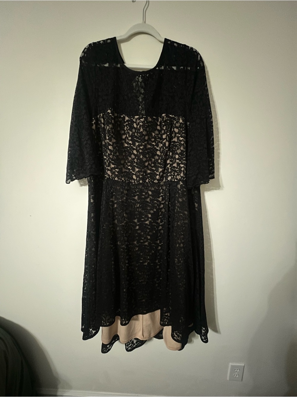 City Chic Black Lace Midi Dress with Nude Underlay
